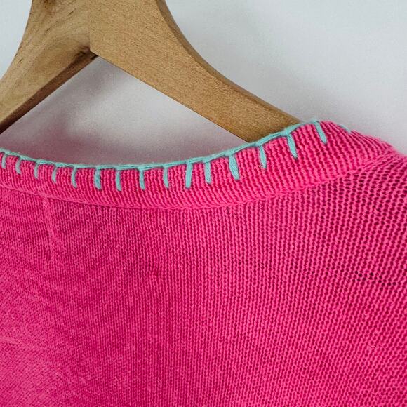 Quacker Factory 3X Pink Beach Scene Embroidered Cardigan Coastal Nautical - Picture 9 of 11
